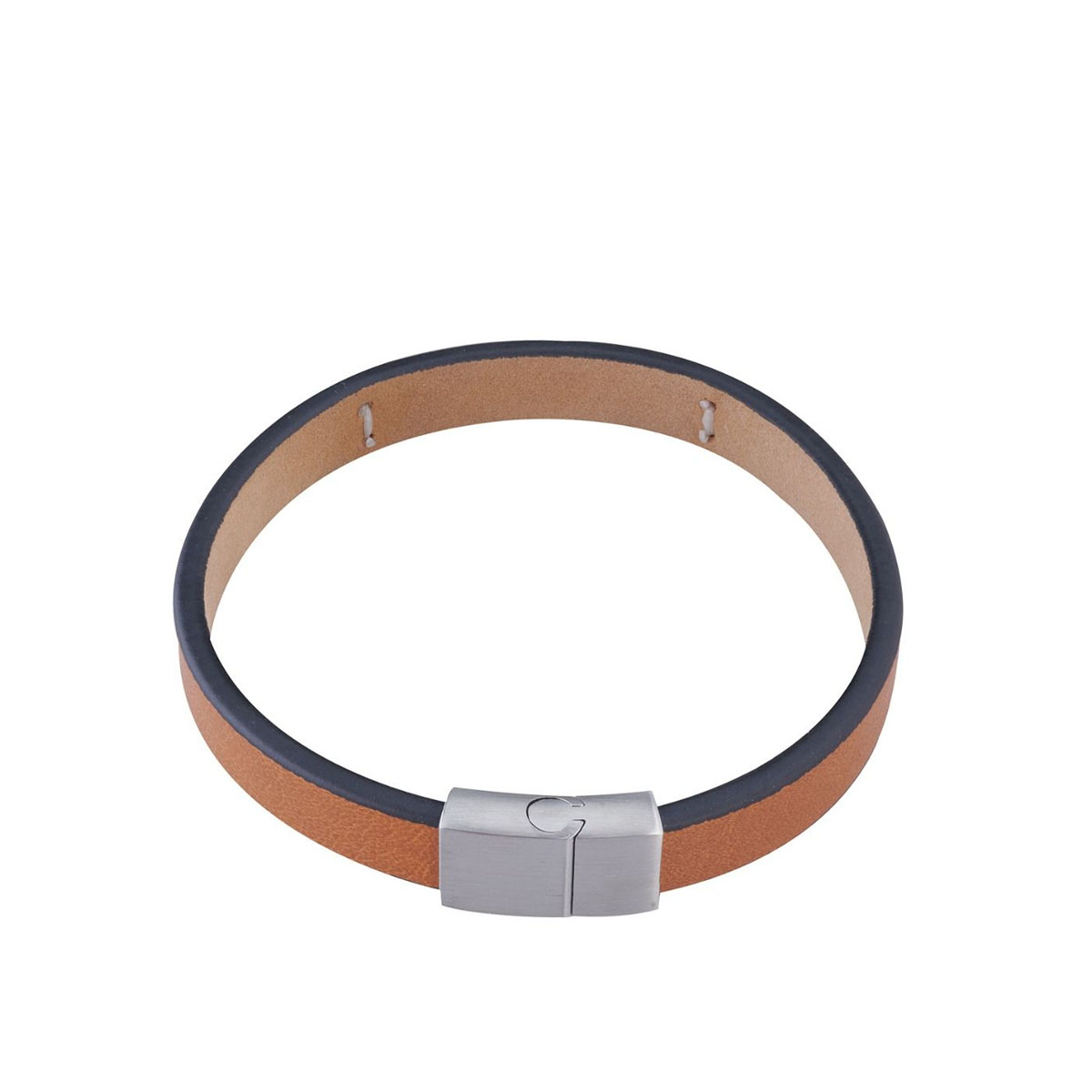 Armbånd Skinn/Stål Cognac