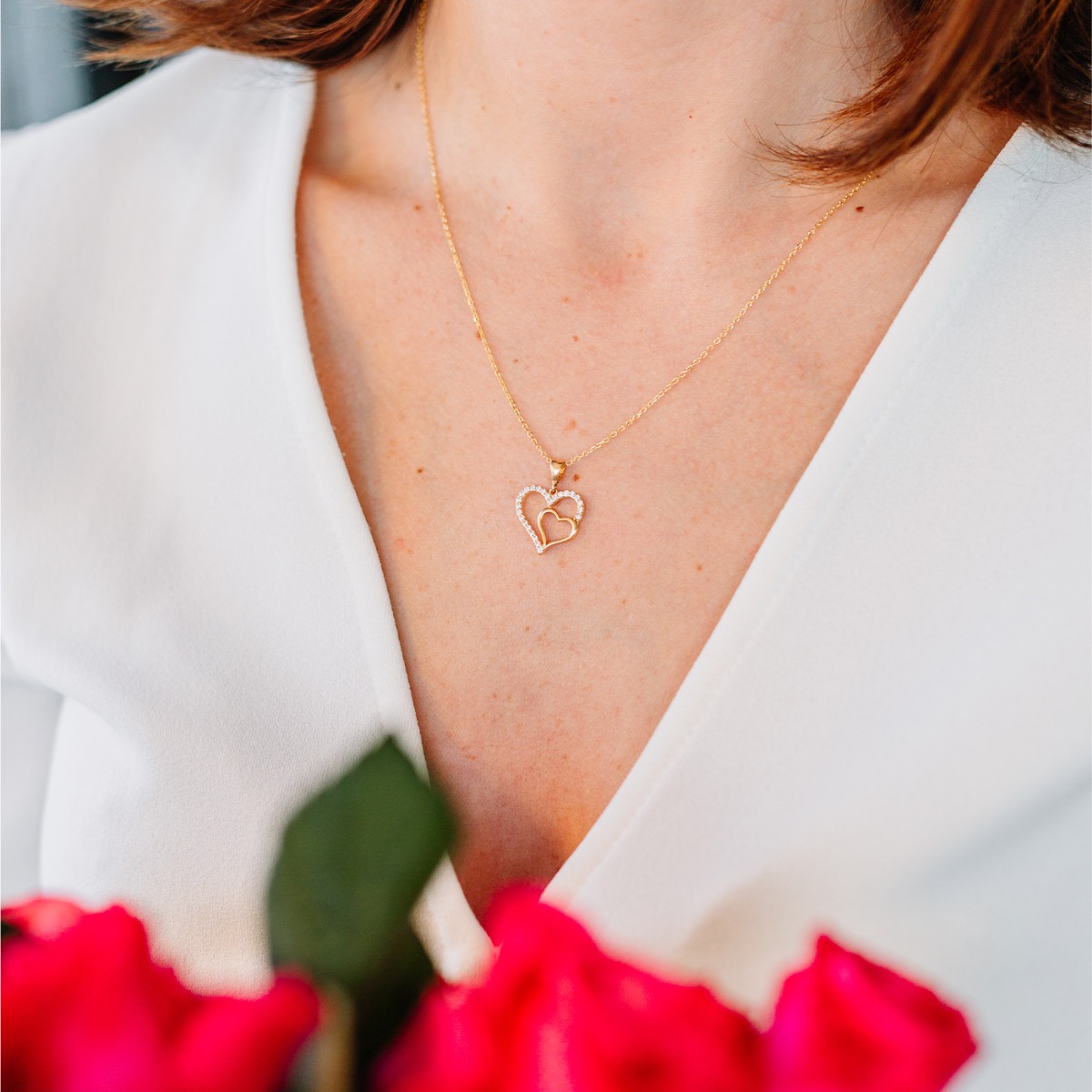 Halssmykke Hjerter 375 Gult Gull