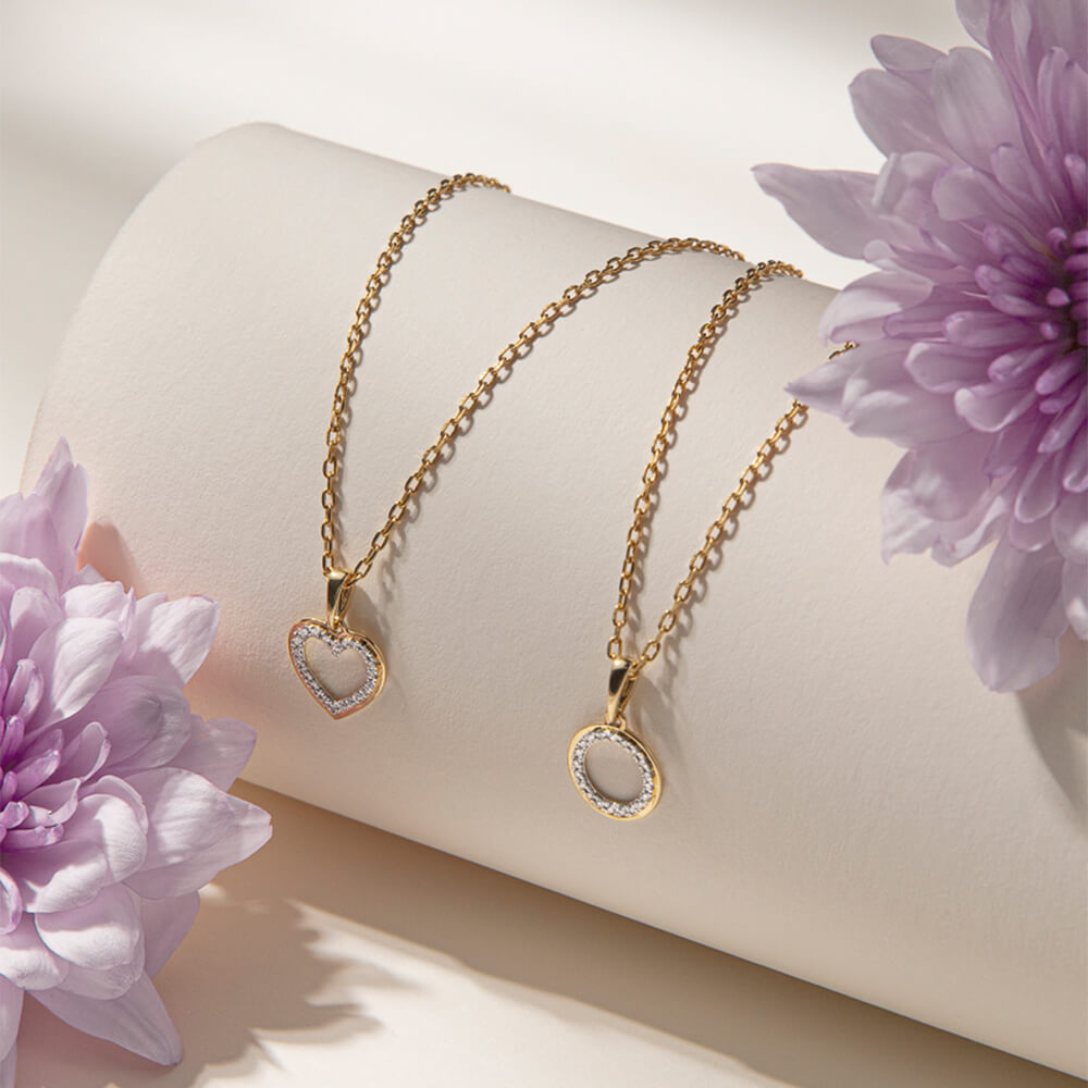 Diamantsmykke Hjerte 375 Gult Gull 0,05 ct