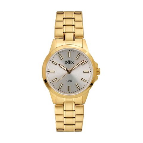 Dameklokke i gullfarget stål med sølv urskive 29mm