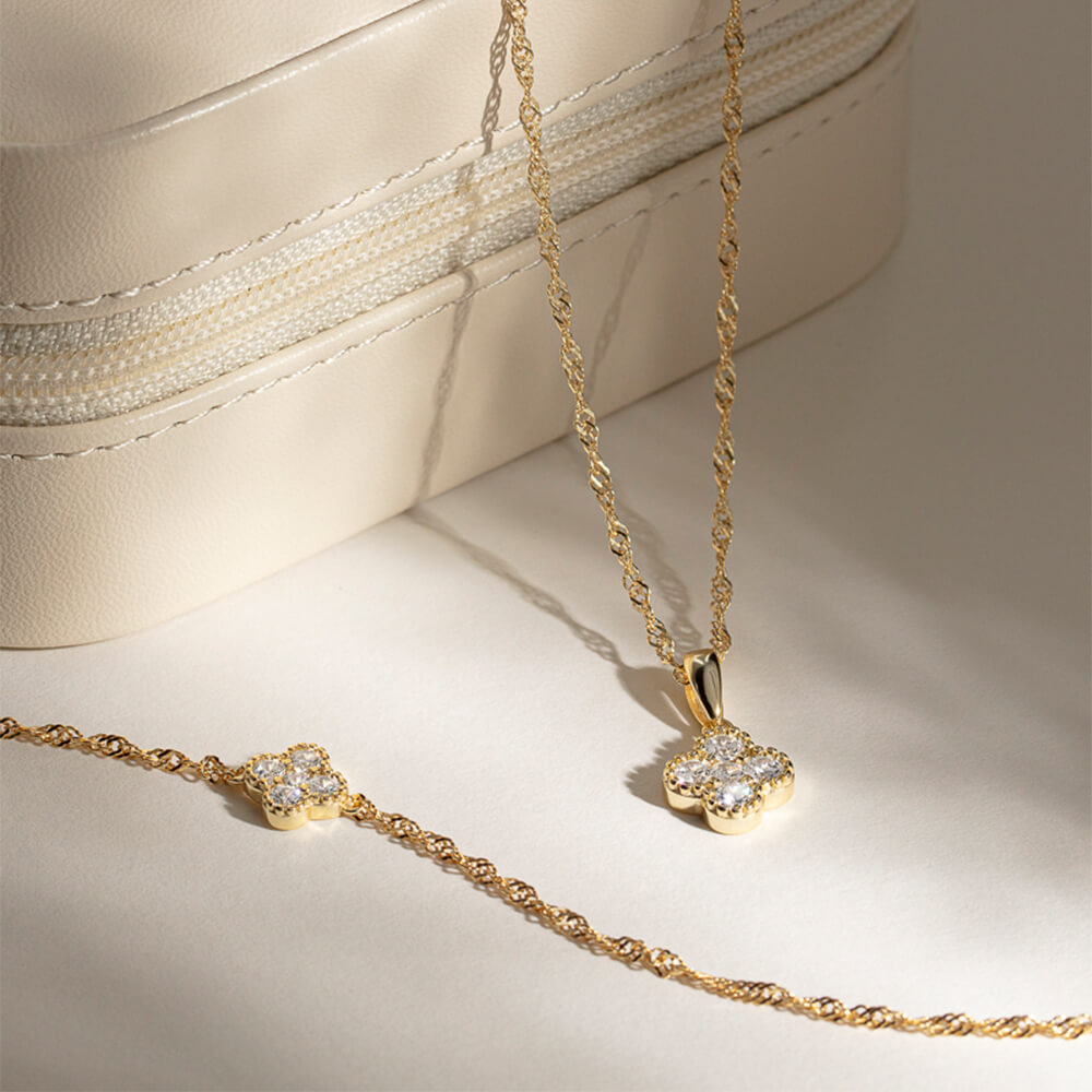 Halssmykke Kløver 925 Forgylt Sølv