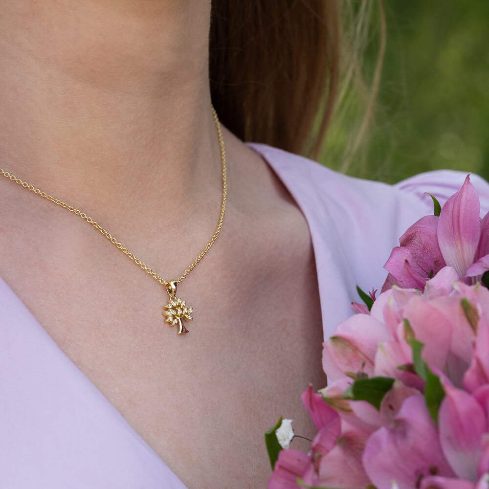 Halssmykke Livets Tre 925 Forgylt Sølv