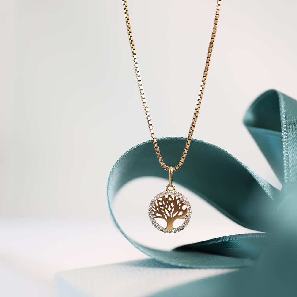 Halssmykke Livets Tre 375 Gult Gull