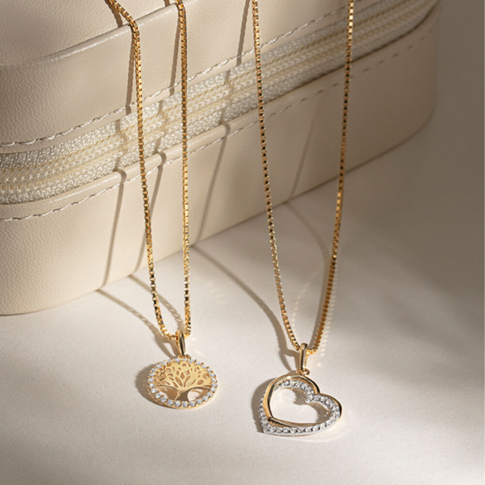 Halssmykke Hjerter 375 Gult Gull