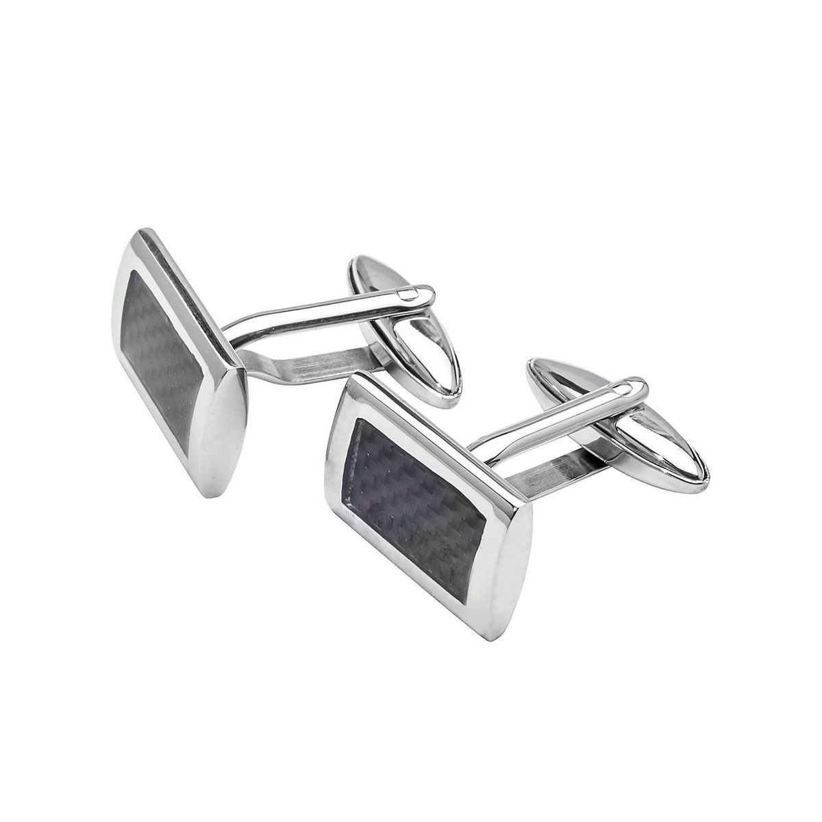 Flotte mansjettknapper i sølvfarge med sorte detaljer.