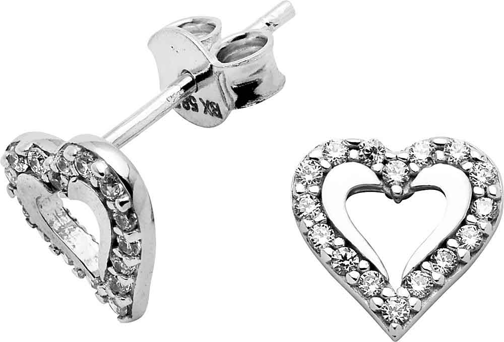 Øredobber Hjerte Swarowski Hvitt Gull 