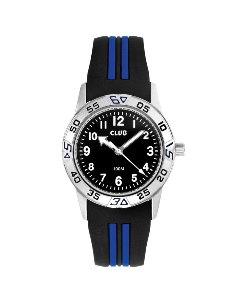 Barneklokke Striper Sort/Blå 