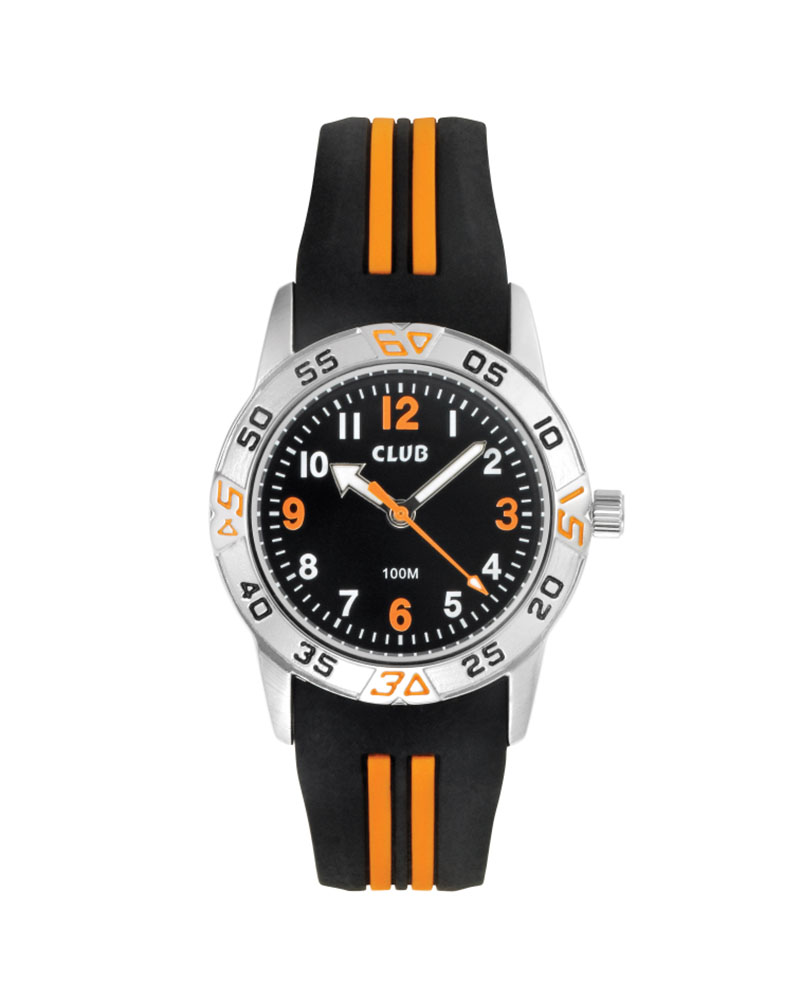 Barneklokke Striper Sort/Oransje 