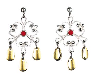 øredobb, hvit/forg. m.raud st