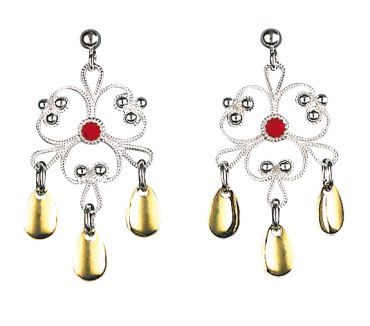 øredobb, hvit/forg. m.raud st