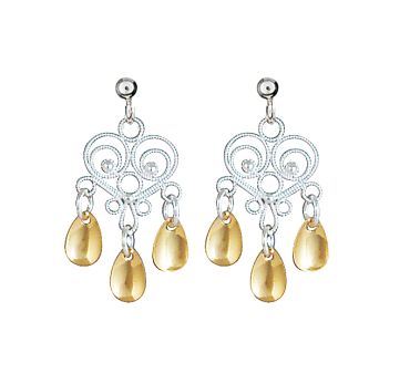 øredobb, hvit/forgylt