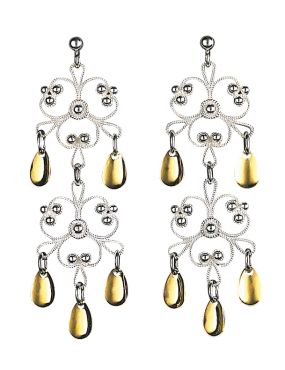 øredobb, hvit/forgylt