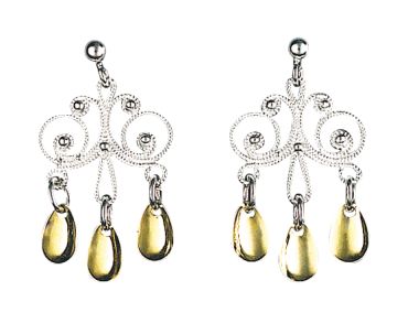 øredobb, hvit/forgylt