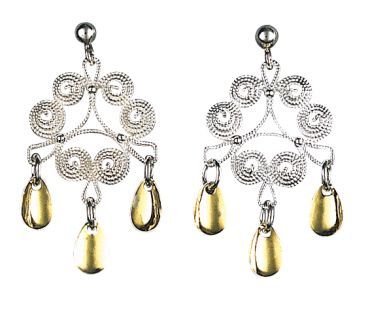 øredobb, hvit/forgylt