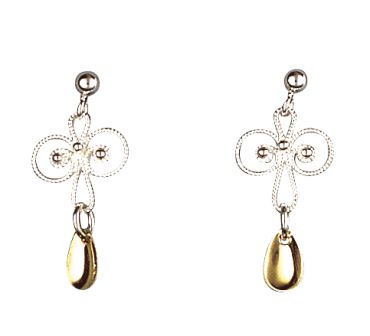 øredobb, hvit/forgylt