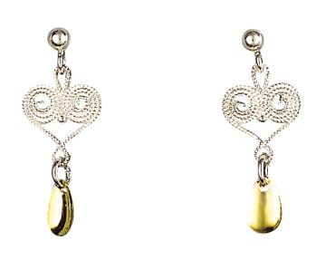 øredobb, hvit/forgylt