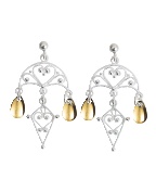 øredobb, hvit/forgylt