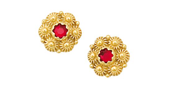 øredobb m.raud stein, forgylt