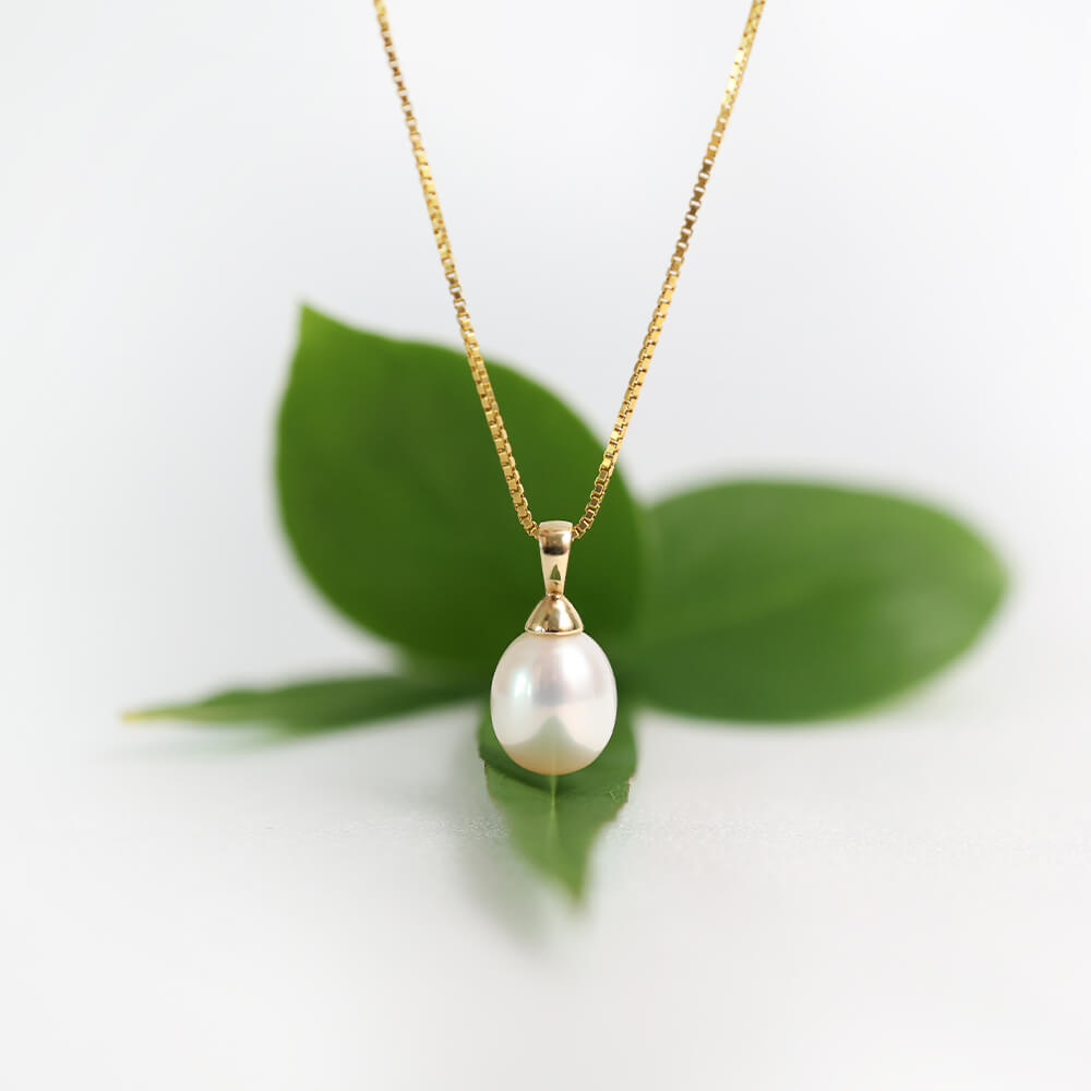 Halssmykke Ferskvannsperle 585 Gult Gull 8,5-9 mm