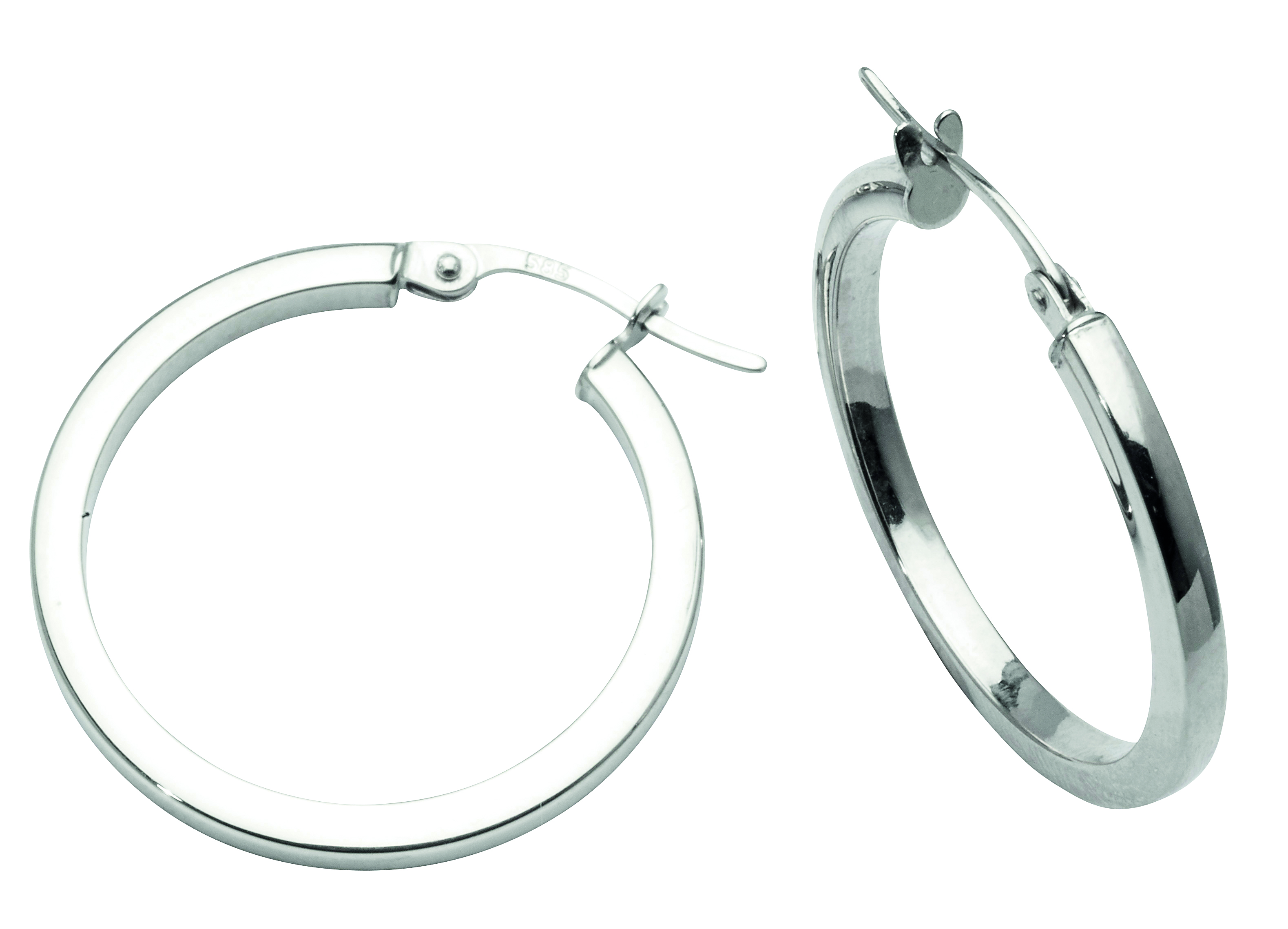 Øreringer 20 mm Hvitt Gull 