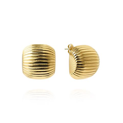 Retro Ribbed Gold Earring