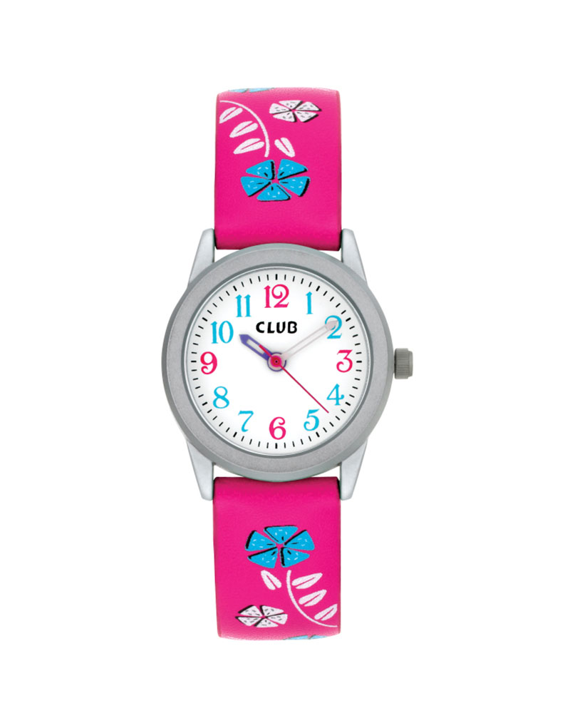 Barneklokke Mørk Rosa Blomster Ø25,5mm 