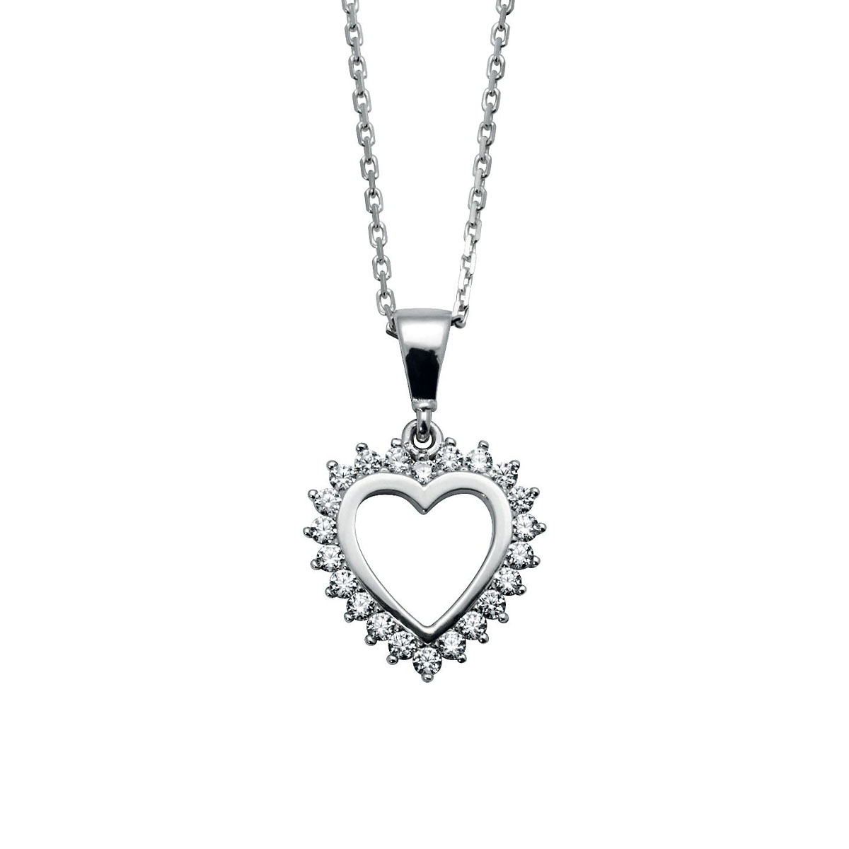Halssmykke Hjerte 375 Hvitt Gull