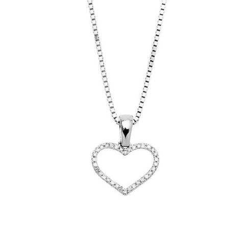 Diamantsmykke Hjerte 375 Hvitt Gull 0,05 ct.