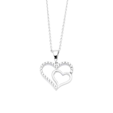 Halssmykke Hjerter 375 Hvitt Gull