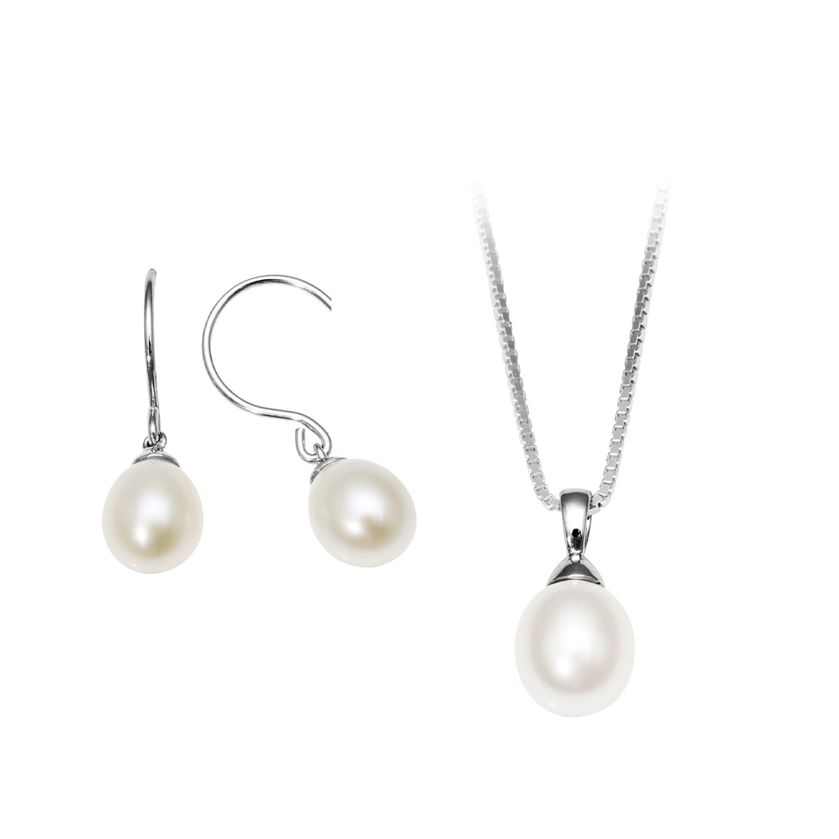 Smykkesett Perle Hvitt Gull 