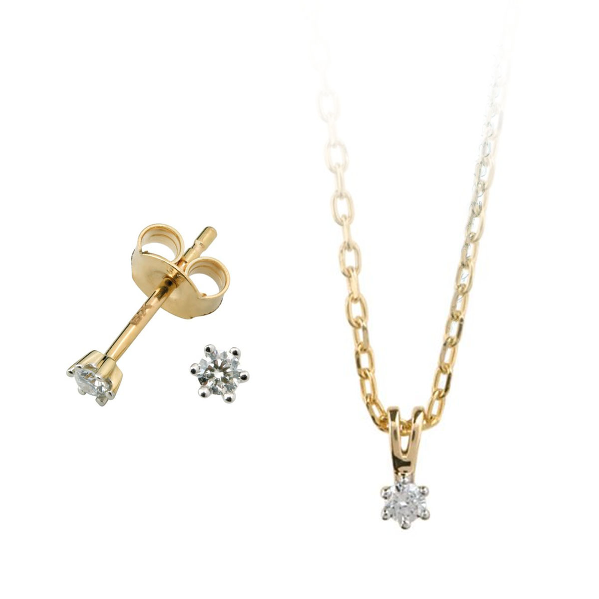 Smykkesett Diamanter 0,15ct Gult Gull
