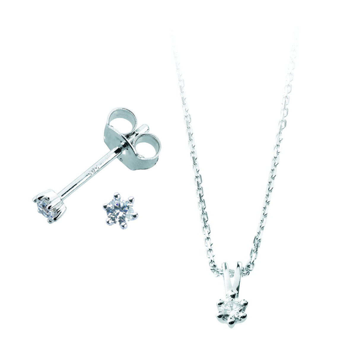 Diamantsett 585 Hvitt Gull 0,09 ct.