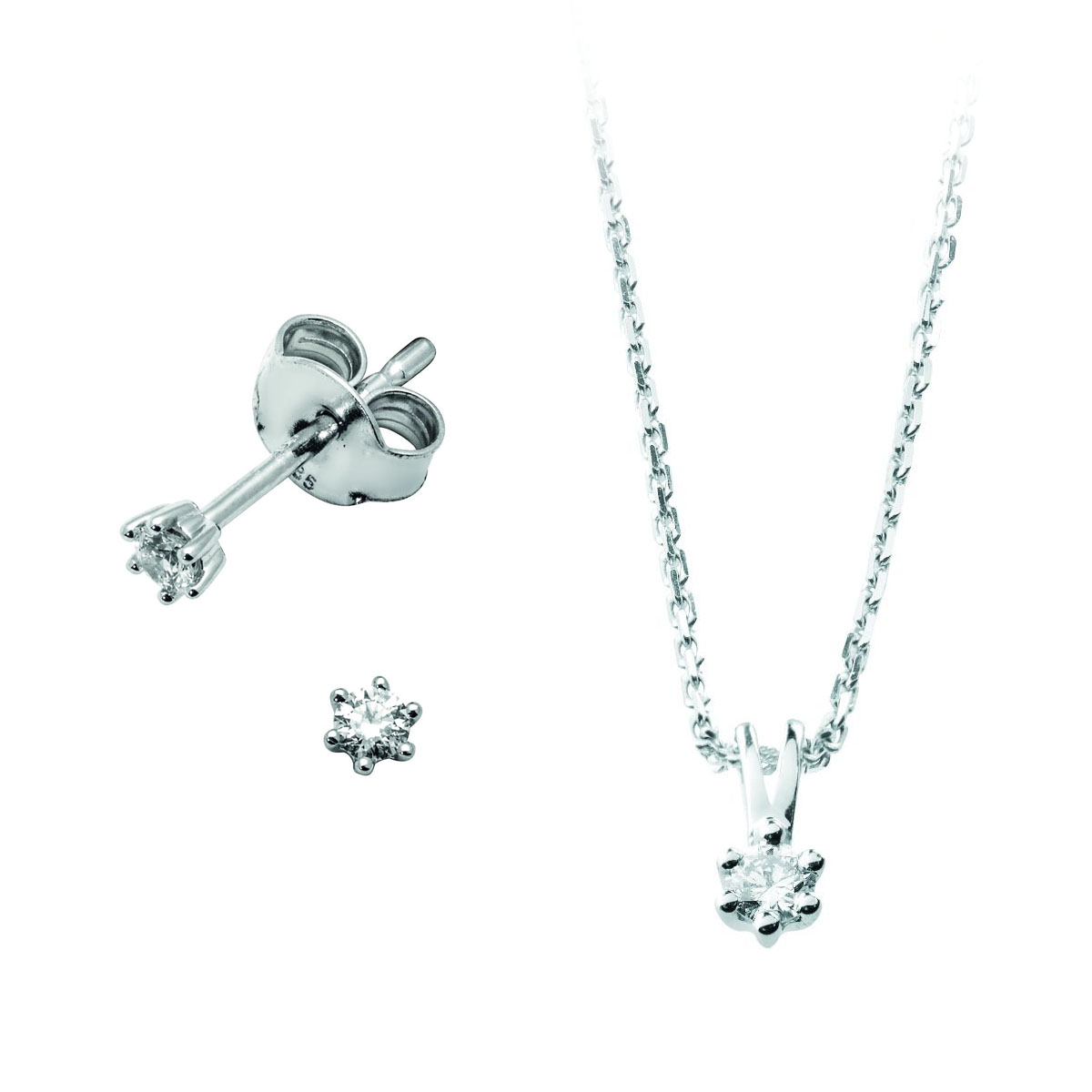 Diamantsett 585 Hvitt Gull 0,15 ct.