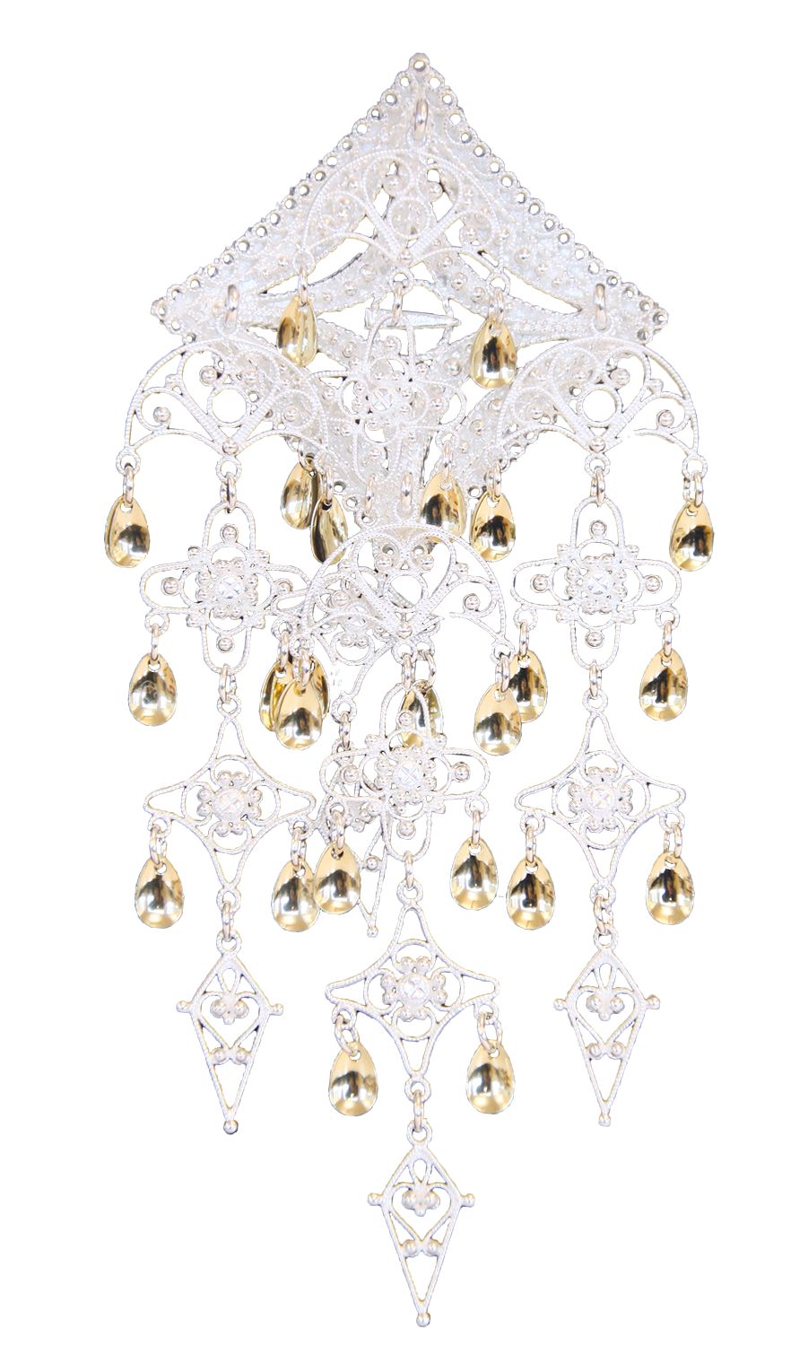 sølje hvit/forgylt m. heng, B