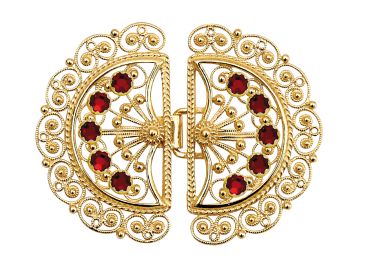 spenne, filigr, forgylt m.raud