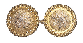 * spenne, forgylt/hvit m. krus