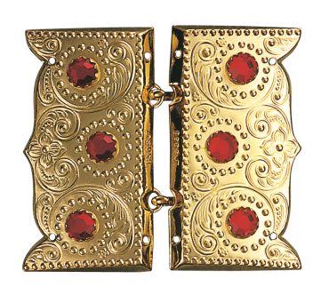 spenne, forgylt m.raud stein o